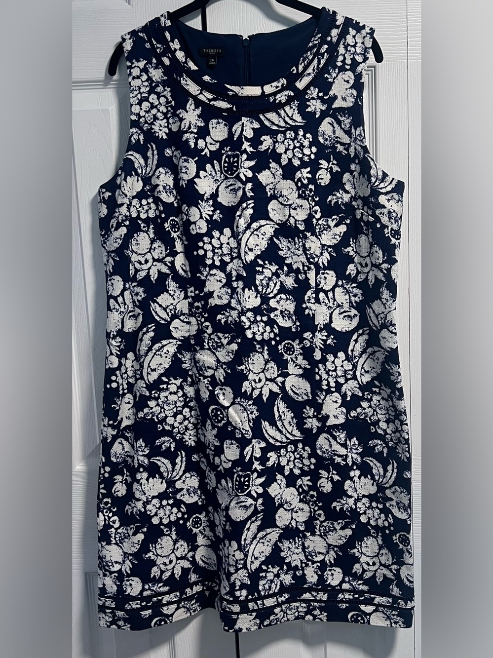 Talbots Navy & White Fruit Sleeveless Shift Dress